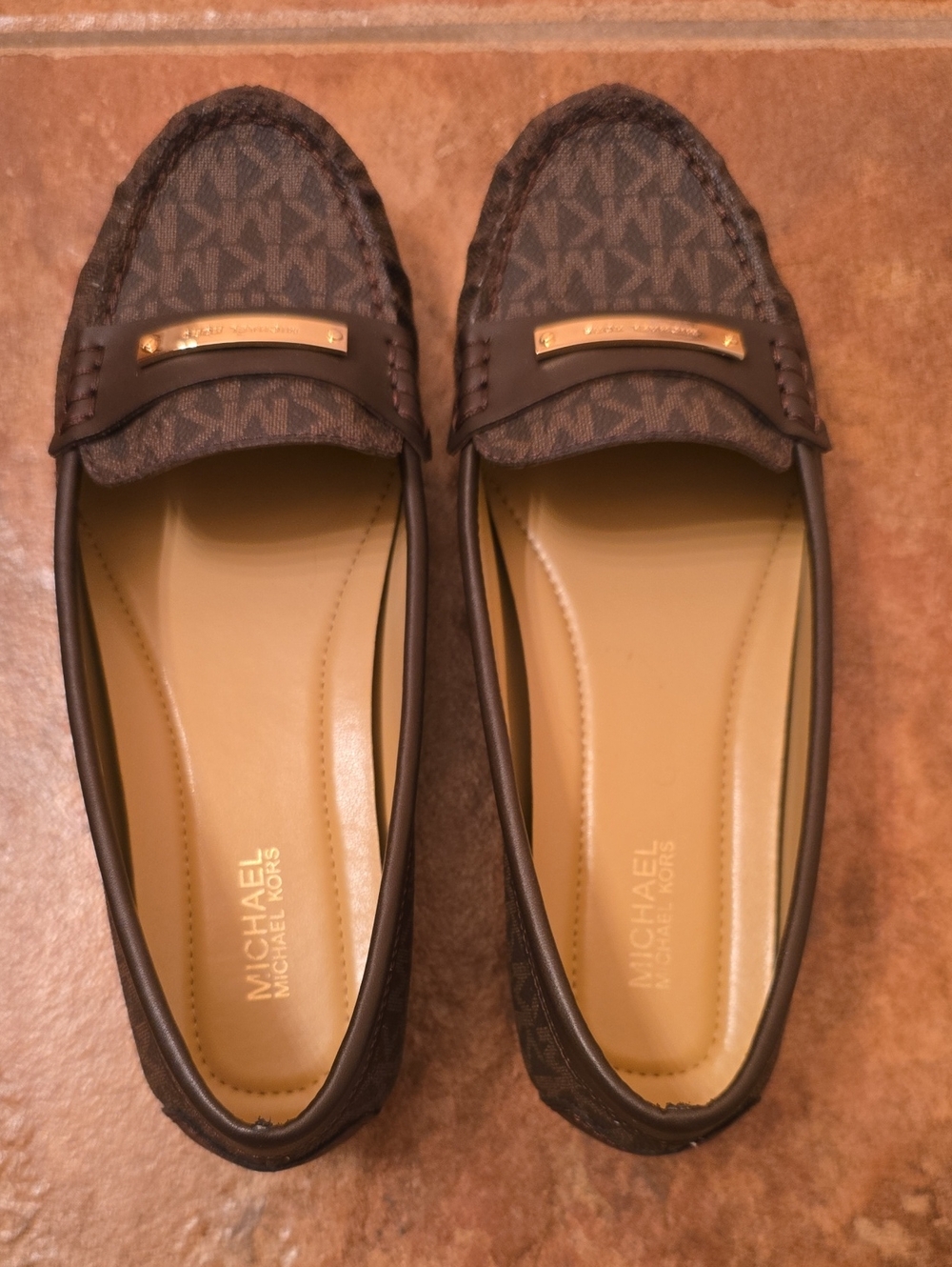 Michael Kors Brown Signature MK Logo Slip-On Loafers